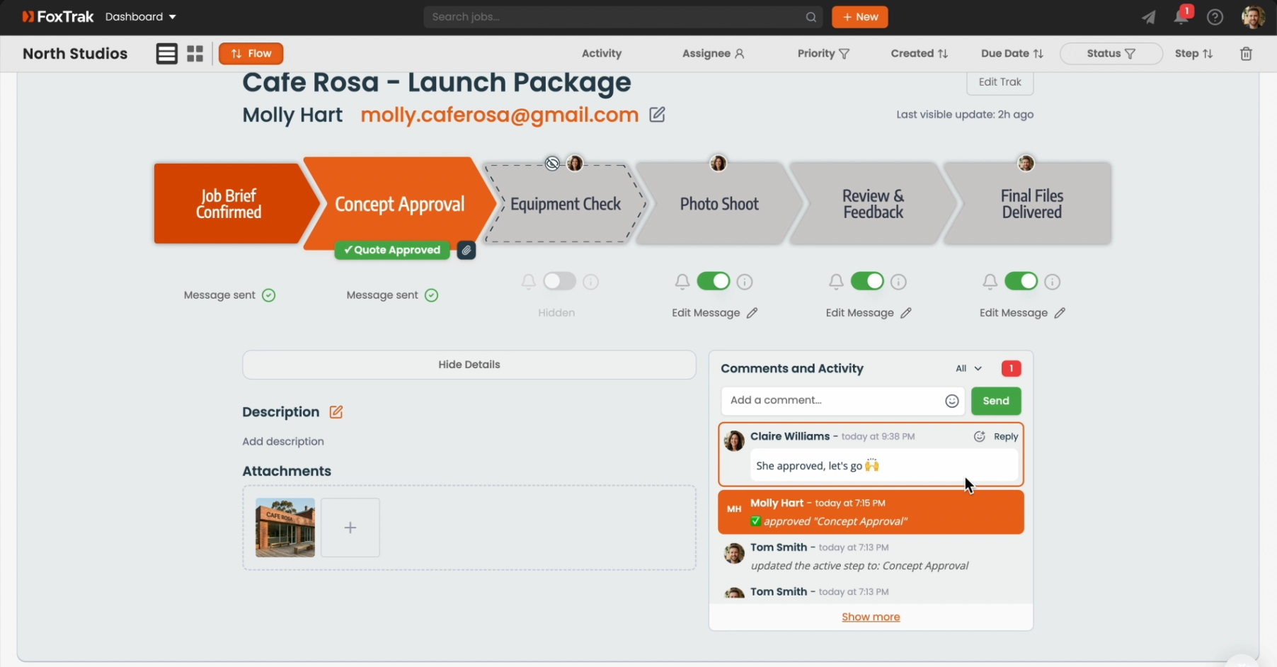 Activity and comments in FoxTrak