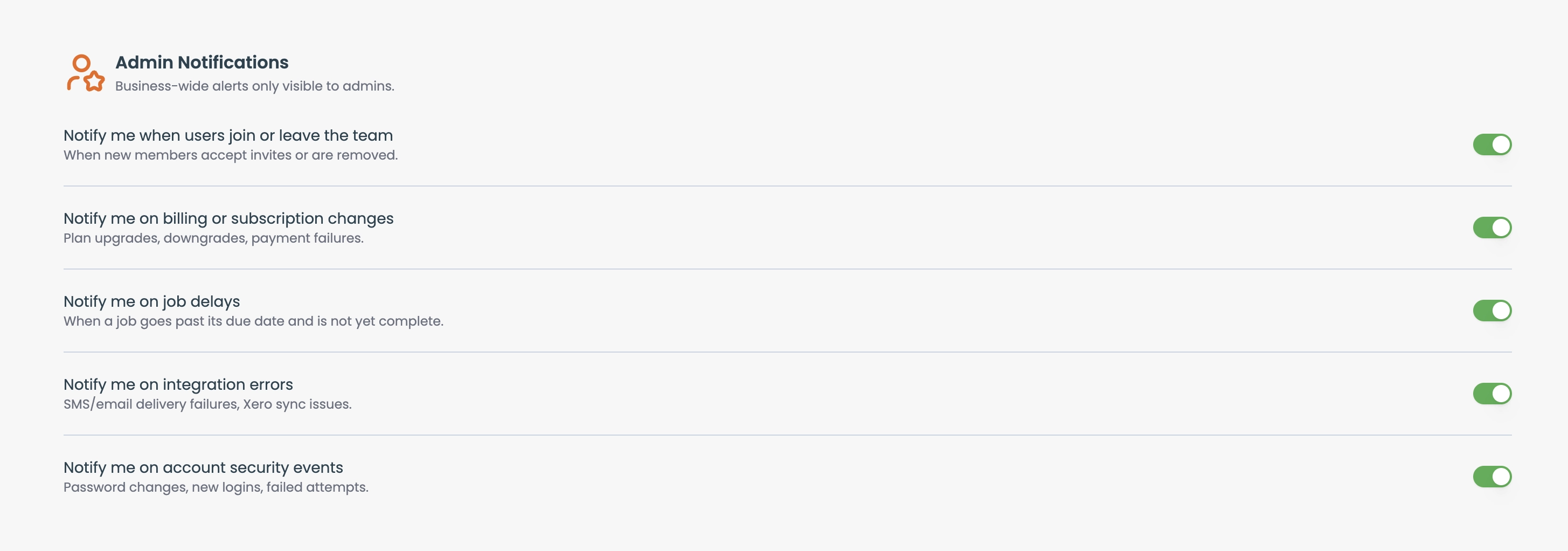 Admin notification settings in FoxTrak