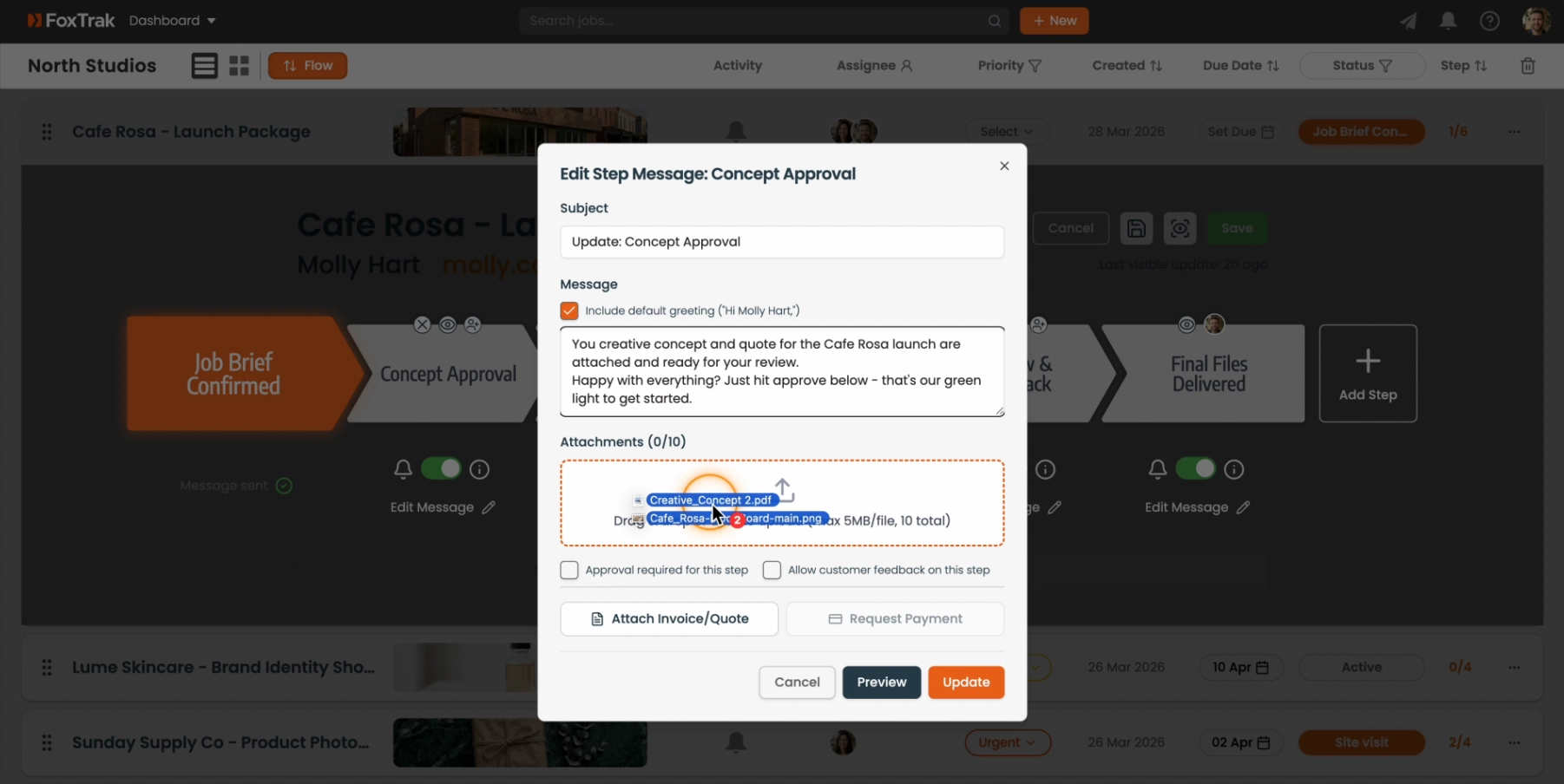 Attaching a file to a step message in FoxTrak