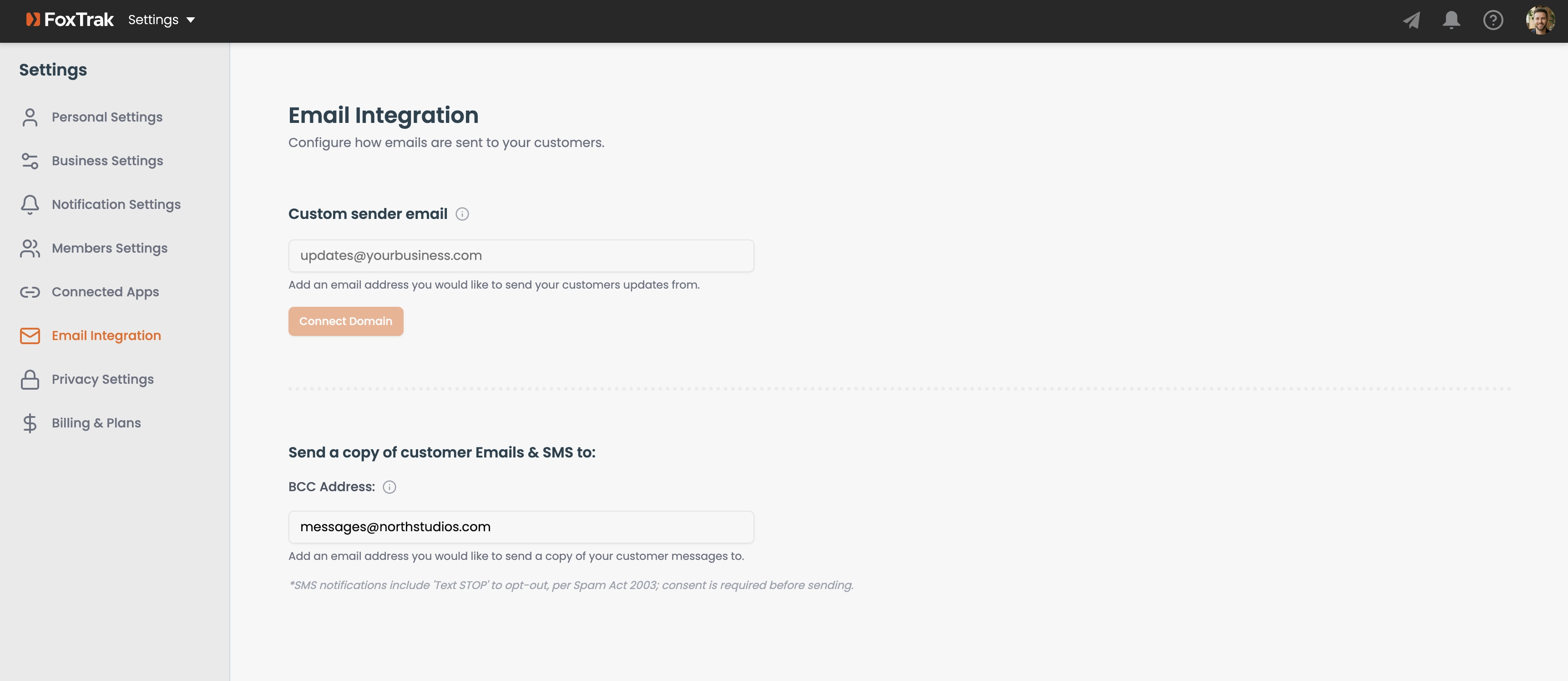Sending copies of messages to your email in FoxTrak