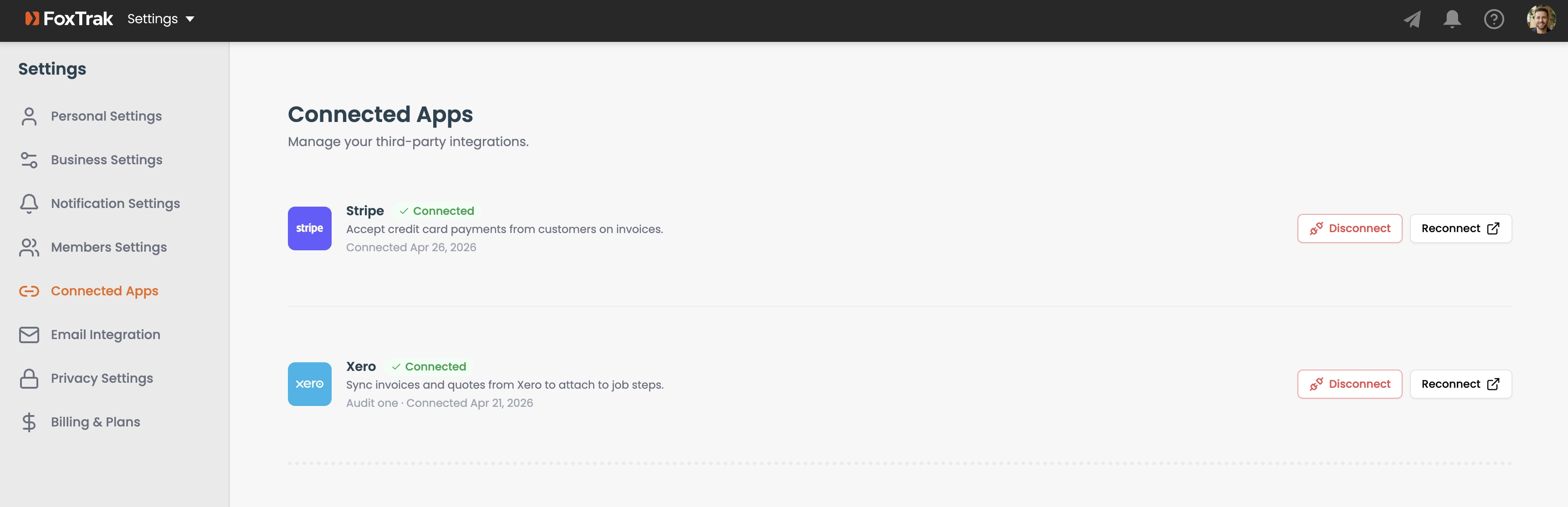 Connected apps in FoxTrak