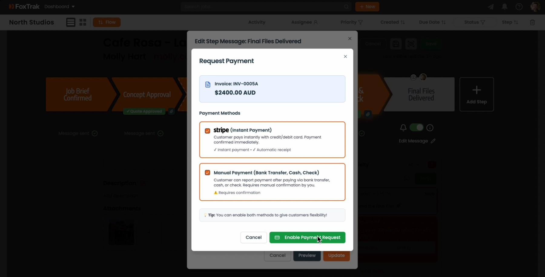 Requesting payment in FoxTrak