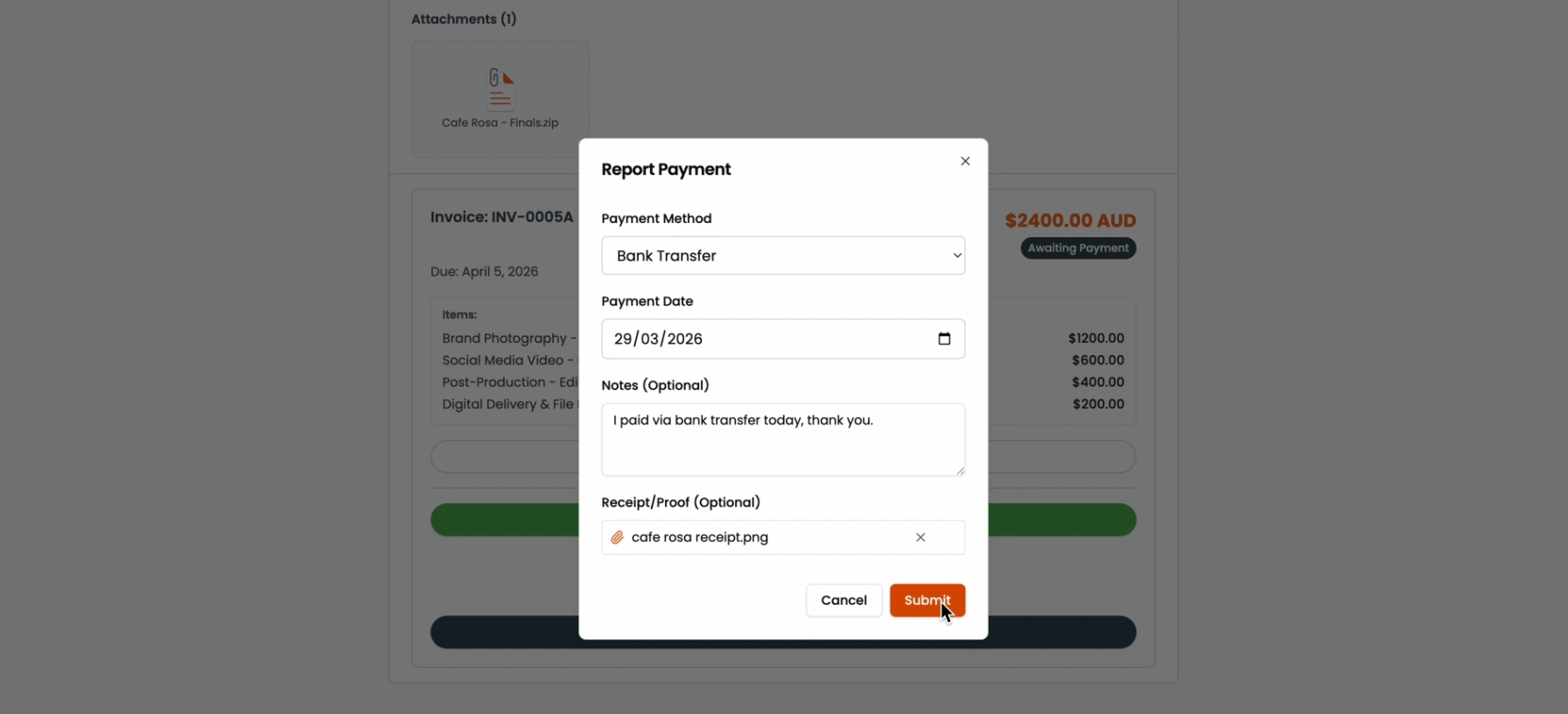 Marking as paid in FoxTrak
