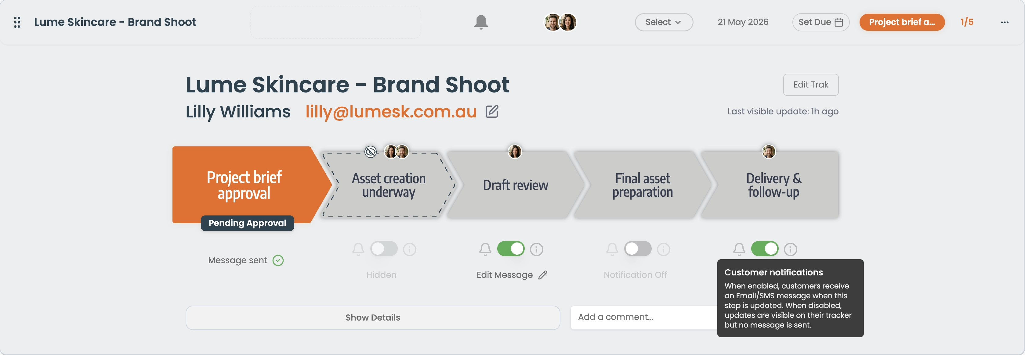customer notifications in FoxTrak