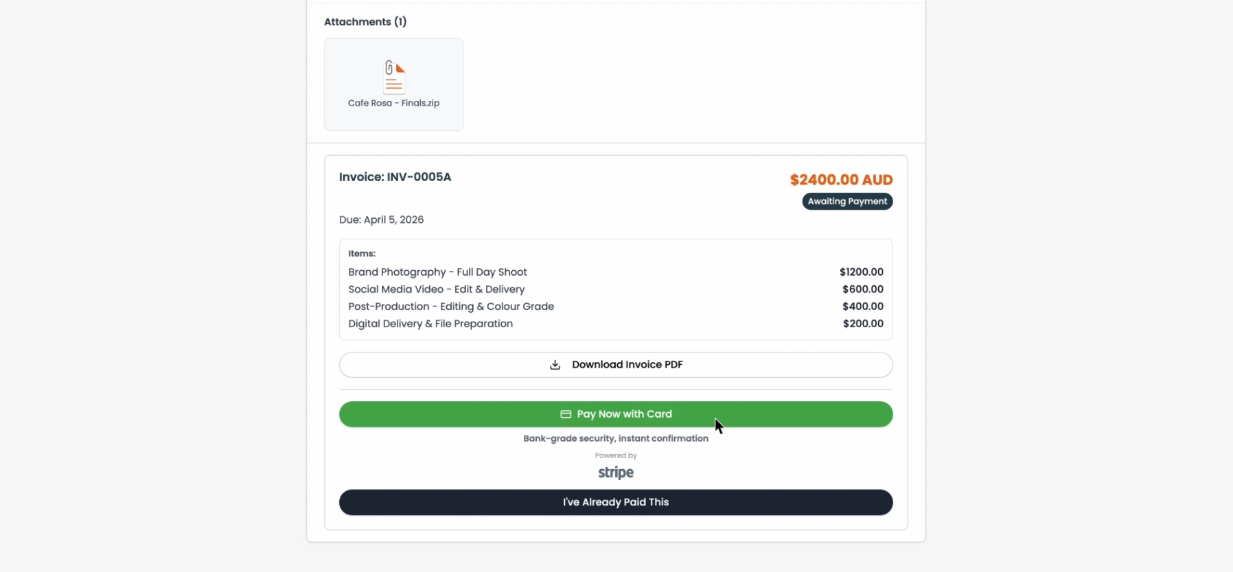 Stripe payment in FoxTrak