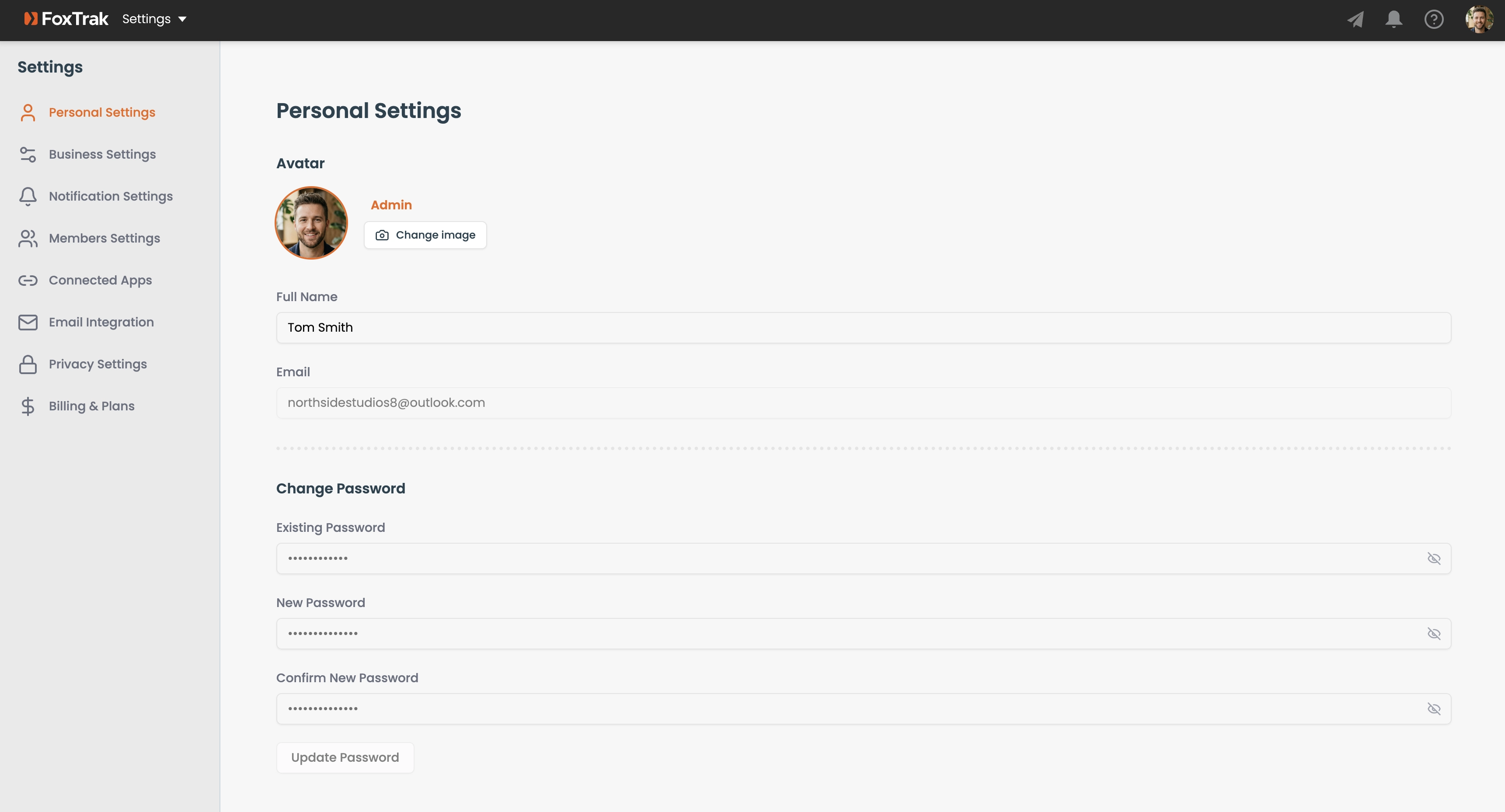 Personal settings in FoxTrak