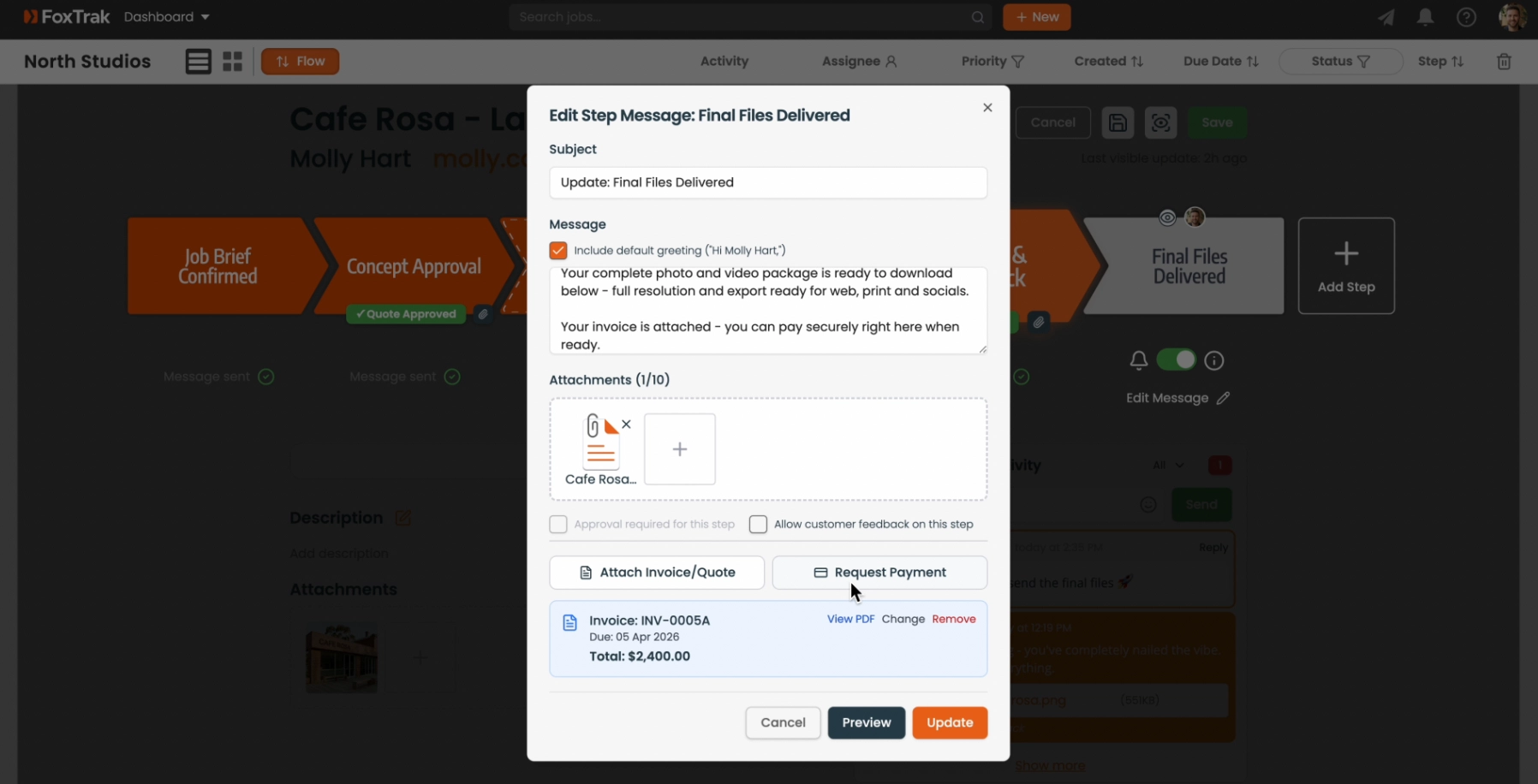Requesting payment in FoxTrak