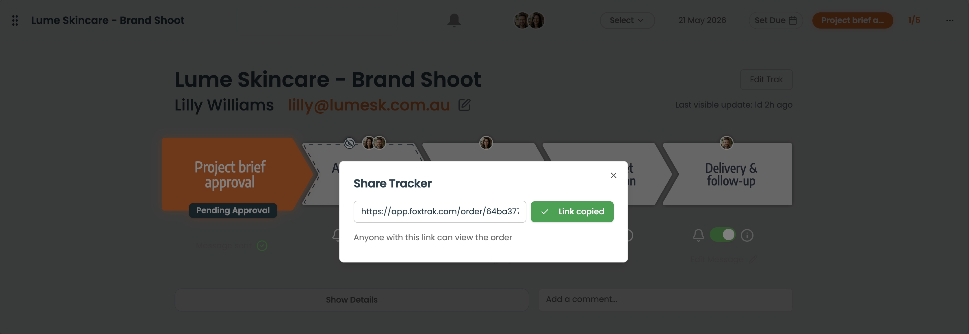 Sharing the Tracker link in FoxTrak