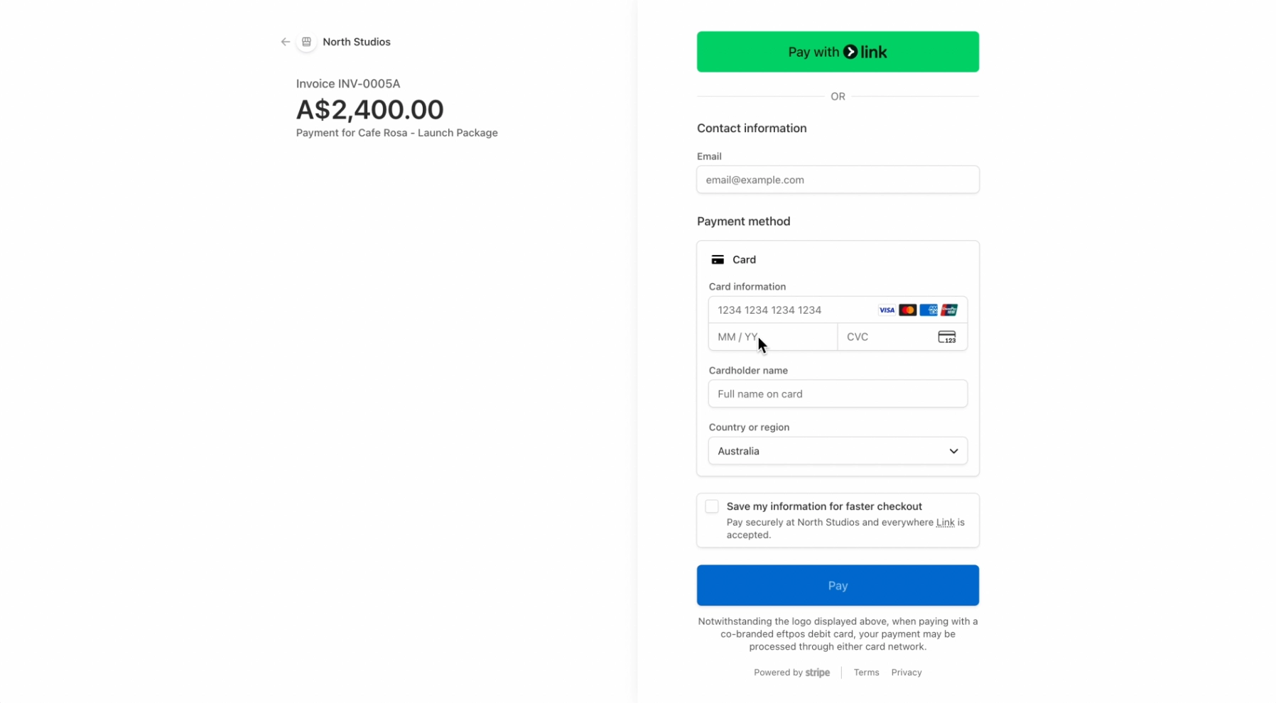 Stripe payment in FoxTrak