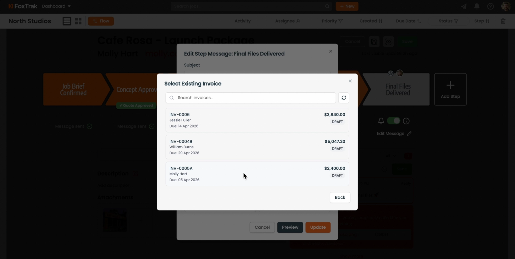 Xero quote selection in FoxTrak